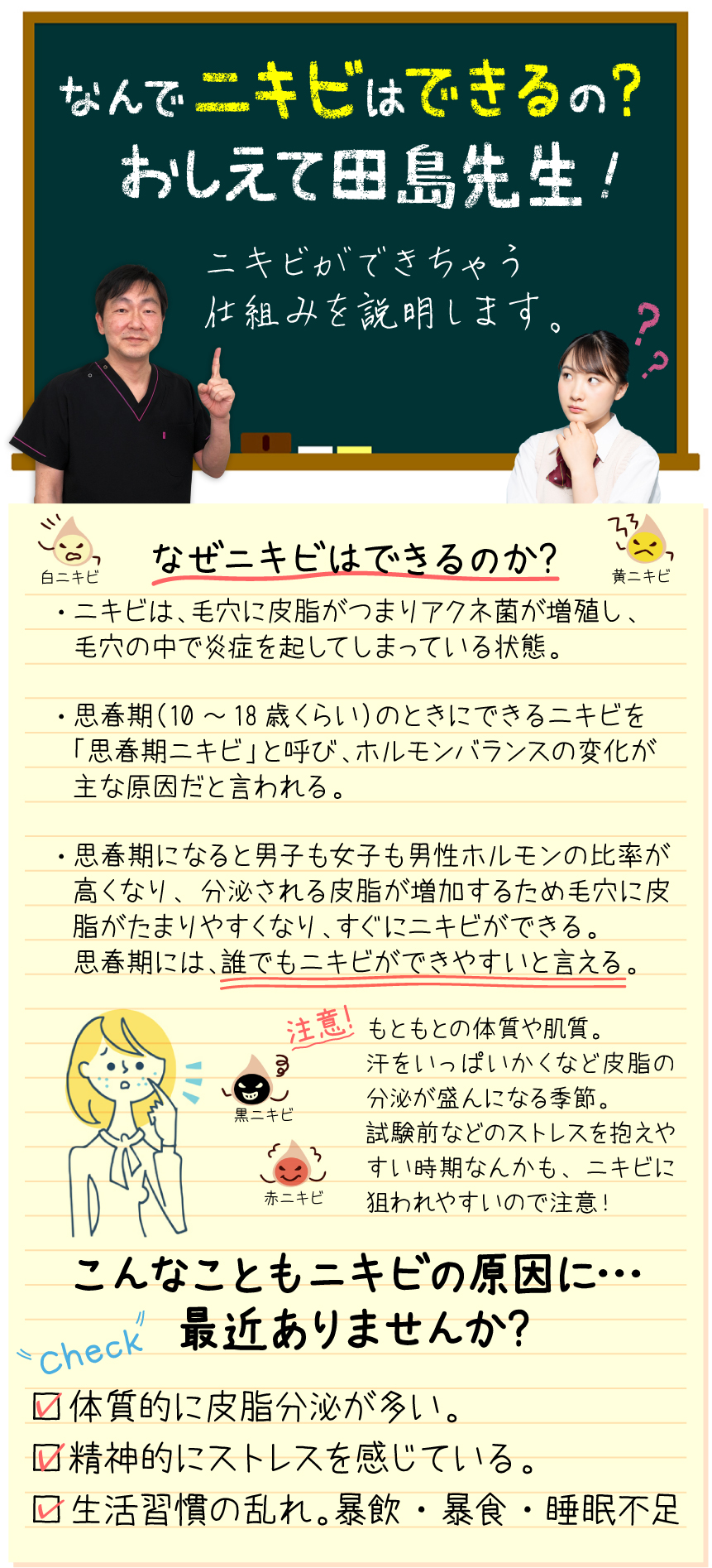 なんでニキビはできるの？ 教えて田島先生!